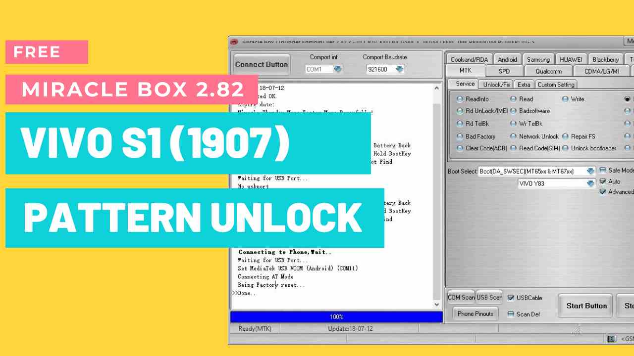 Vivo S1 (1907) Pattern Unlock (Remove Screen Lock) by Miracle Box 2.82